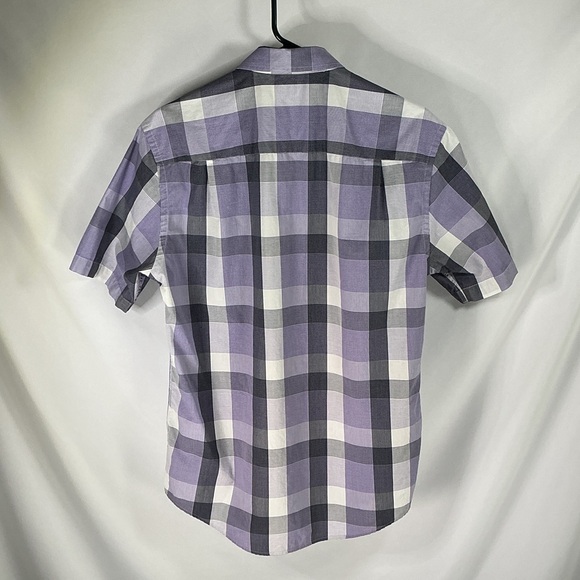 Alfani Purple, White & Gray Plaid Short Sleeve Button-Down Shirt Size Small - Picture 2 of 5